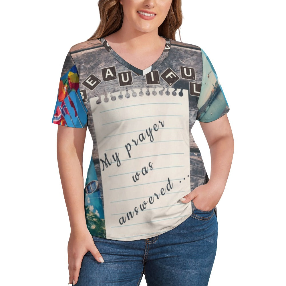 My Prayer Was Answered Ladies' V-Neck Blouse