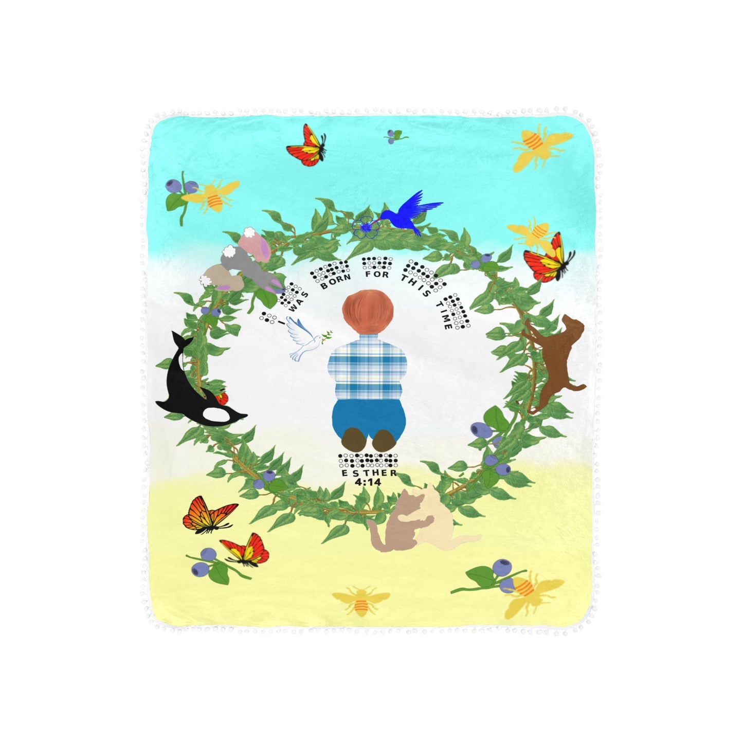 Braille || Born For This Time Baby Boy’s Pom Pom Blanket