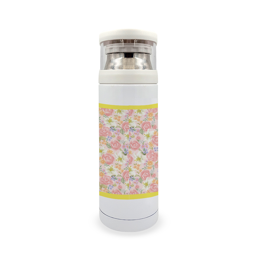 Floral Stainless Steel Thermal Insulated Bottle with Cup, 12oz || Yellow Trim