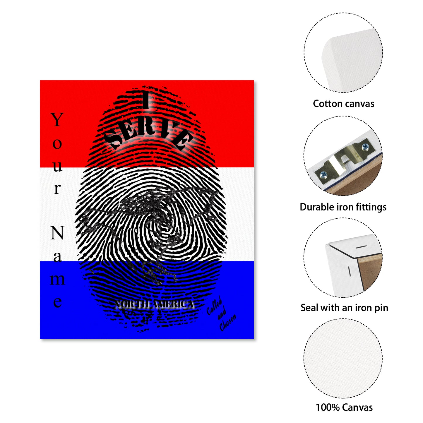 English || I Serve North America Fingerprint Frame Canvas, 16x20 Inch