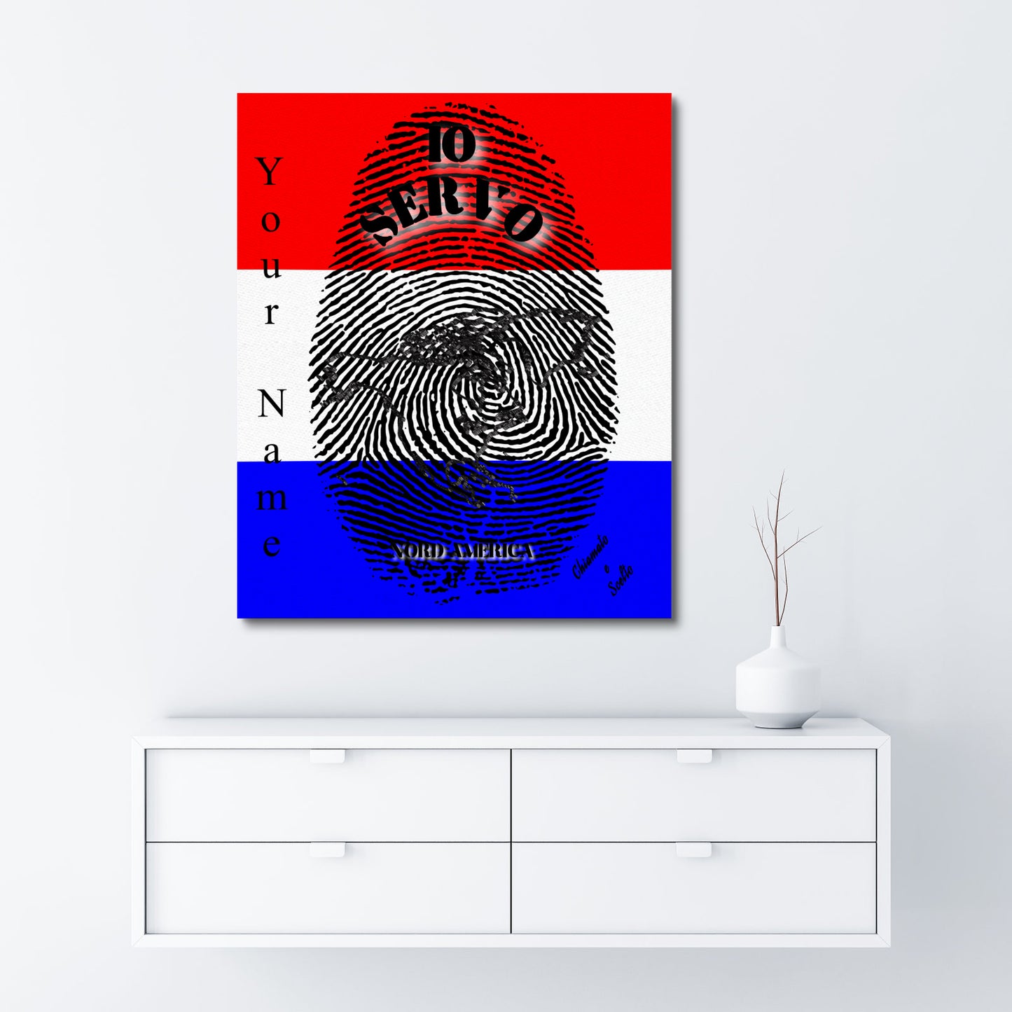 Italian || I Serve North America Fingerprint Frame Canvas, 16x20 Inch