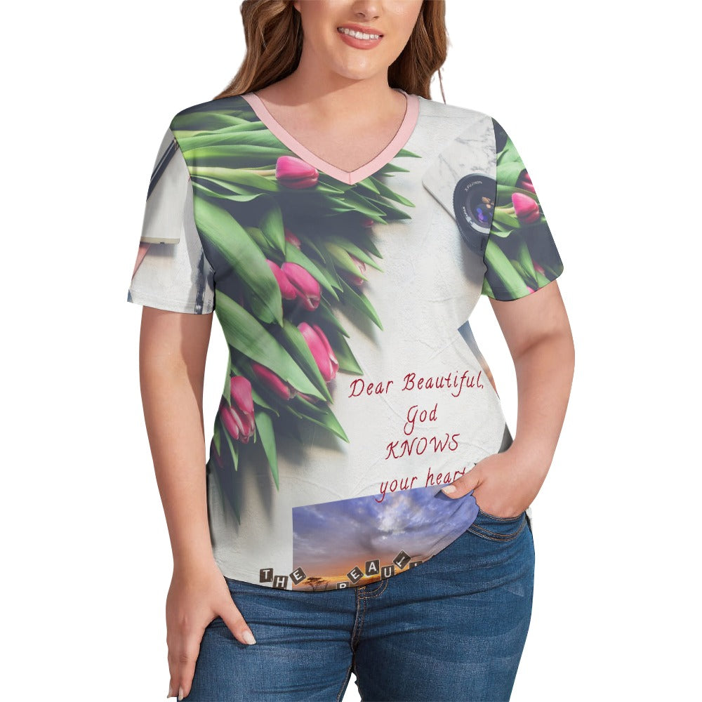 Dear Beautiful God Knows Ladies' V-Neck Blouse