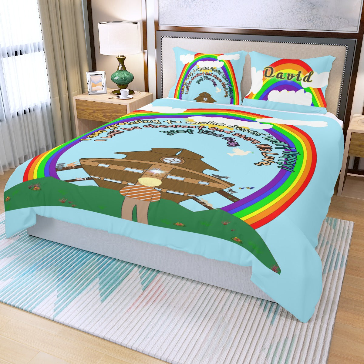 Three-Piece Making Jesus Merry Like Noah Duvet Cover Set