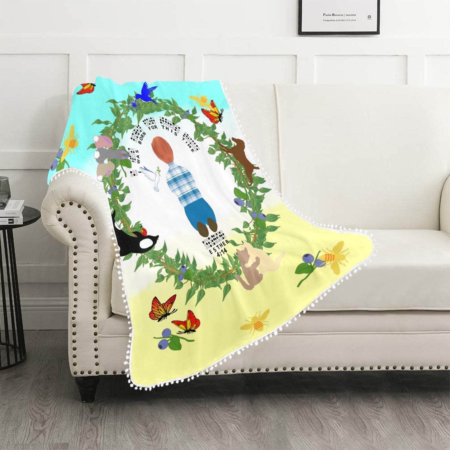 Braille || Born For This Time Baby Boy’s Pom Pom Blanket