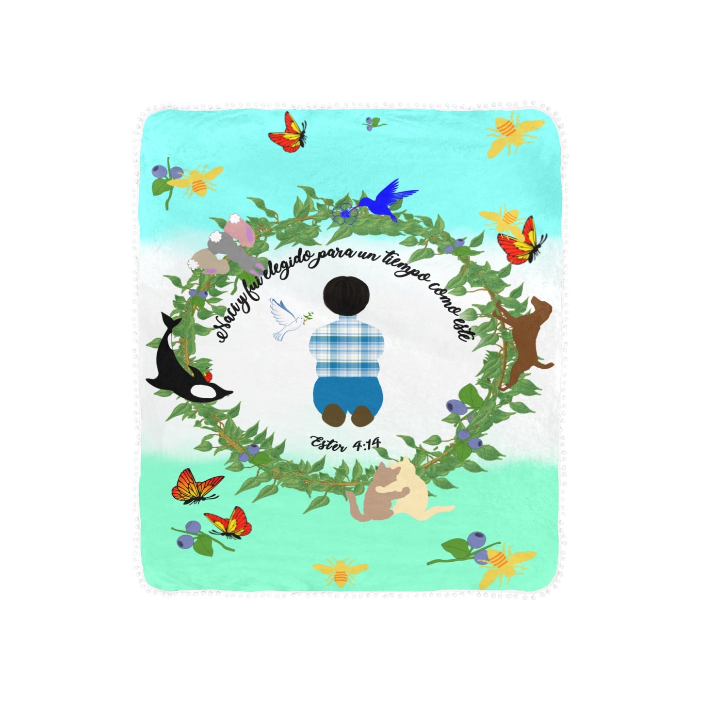 Spanish || Born For This Time Baby Boy’s Pom Pom Blanket