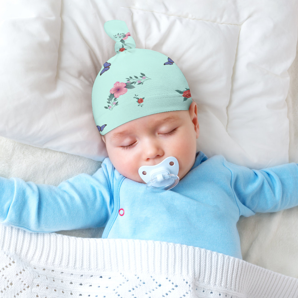 Mint Green Born For Time Baby Girl's Beanie Cap, 2-Piece Set