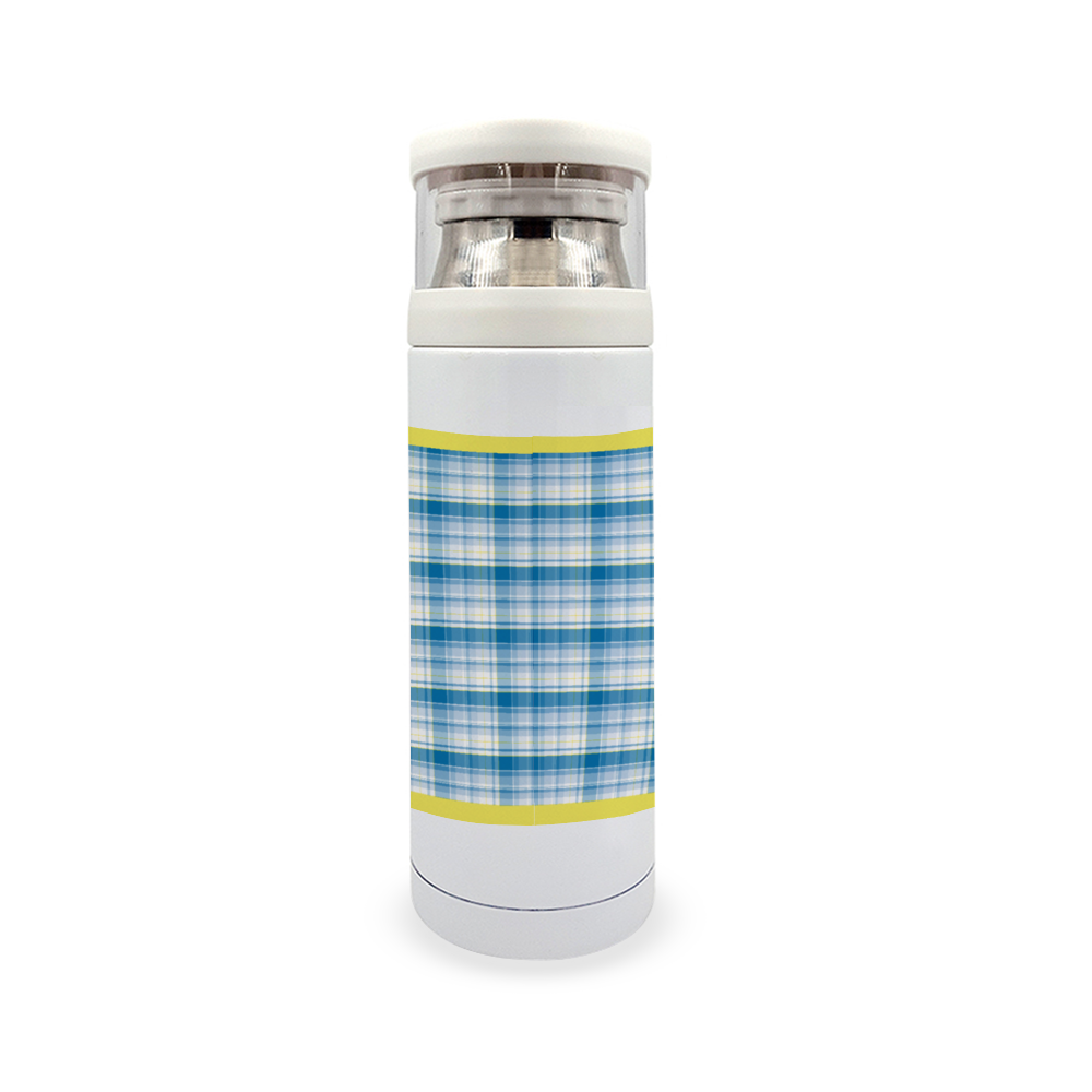 Blue Stainless Steel Thermal Insulated Bottle with Cup, 12oz || Yellow Trim