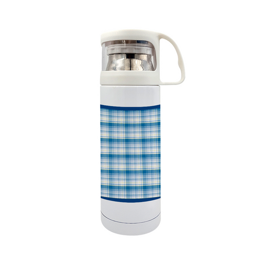 Blue Stainless Steel Thermal Insulated Bottle with Cup, 12oz || Blue Trim