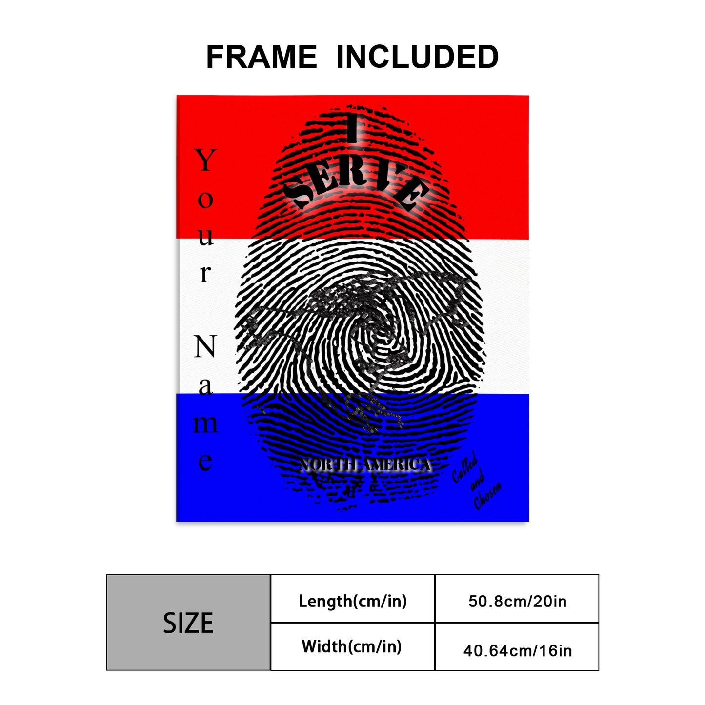 English || I Serve North America Fingerprint Frame Canvas, 16x20 Inch