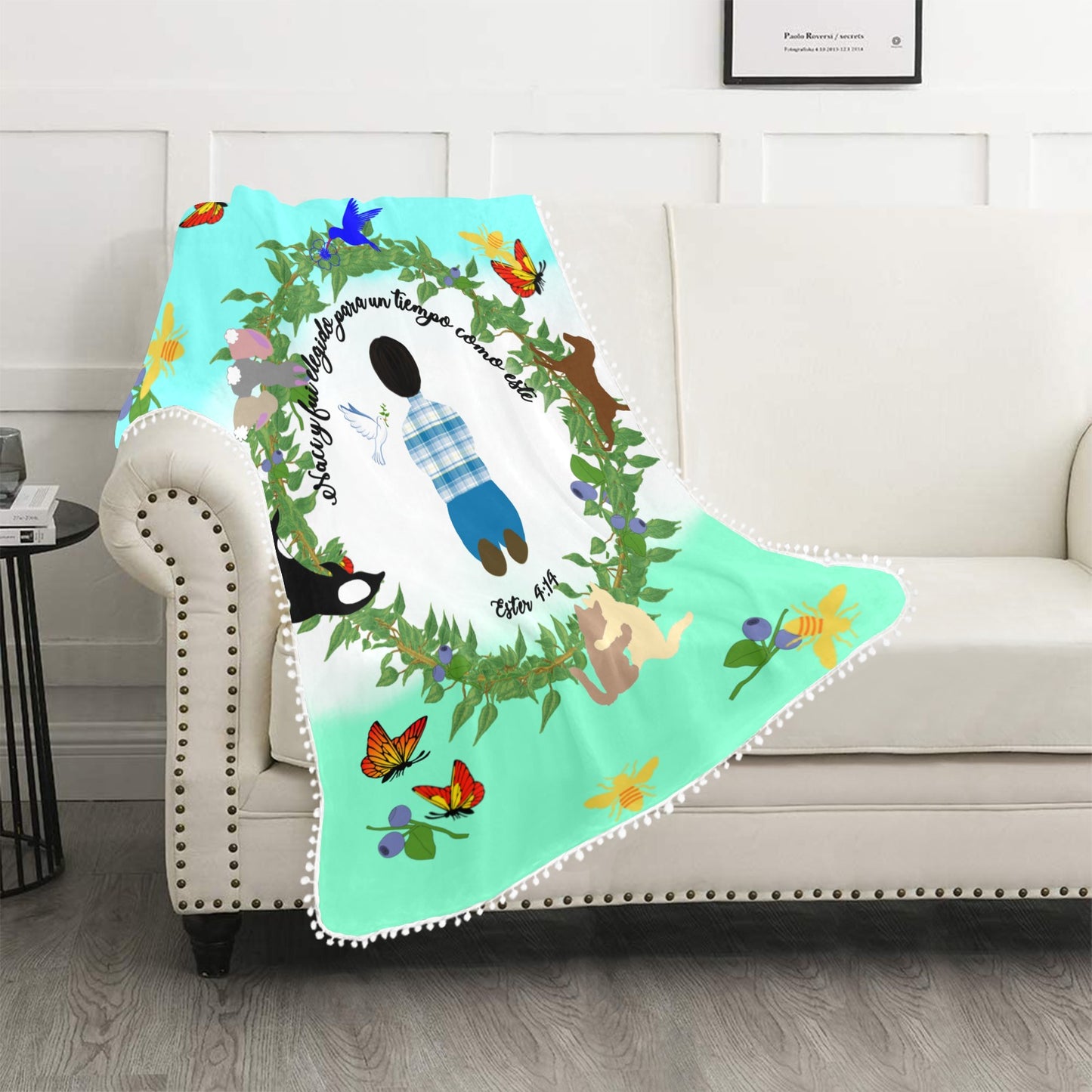 Spanish || Born For This Time Baby Boy’s Pom Pom Blanket