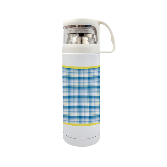 Blue Stainless Steel Thermal Insulated Bottle with Cup, 12oz || Yellow Trim