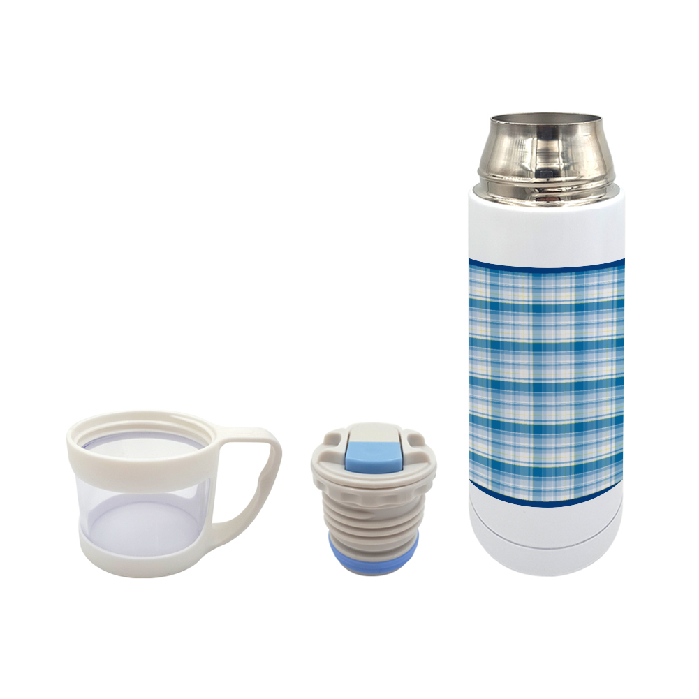 Blue Stainless Steel Thermal Insulated Bottle with Cup, 12oz || Blue Trim