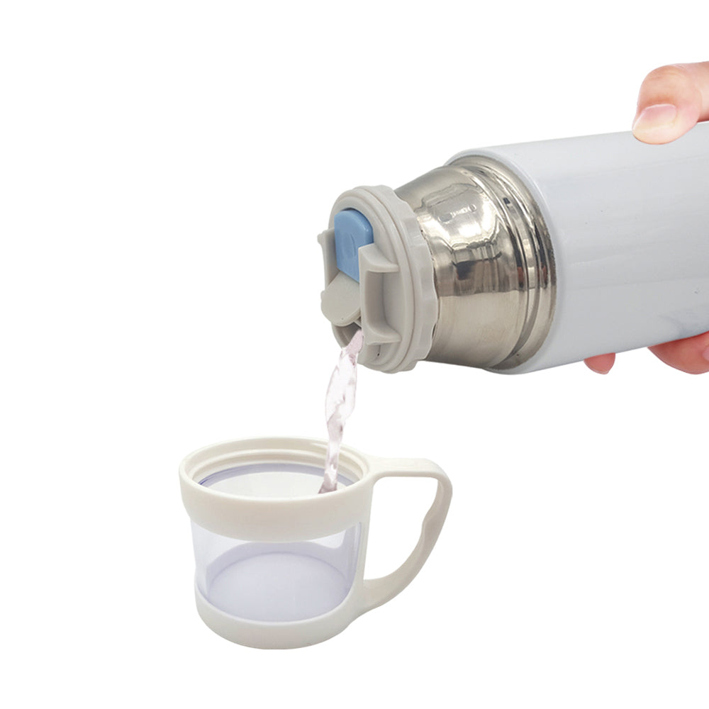 Blue Stainless Steel Thermal Insulated Bottle with Cup, 12oz || Blue Trim