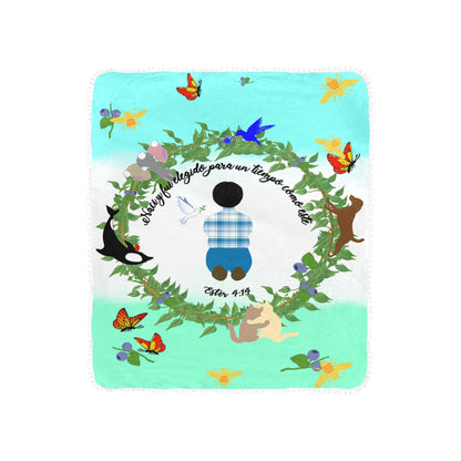 Spanish || Born For This Time Baby Boy’s Pom Pom Blanket